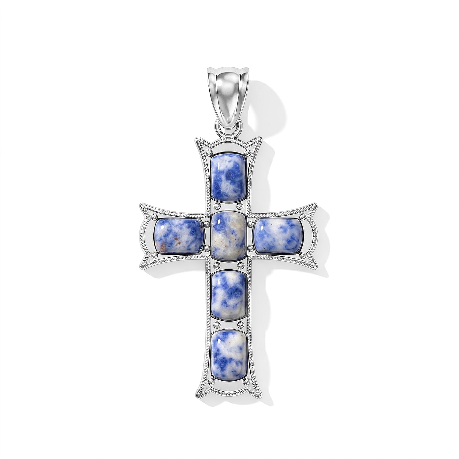 Sodalite 15.00 ctw Cross Pendant without Chain in Silvertone