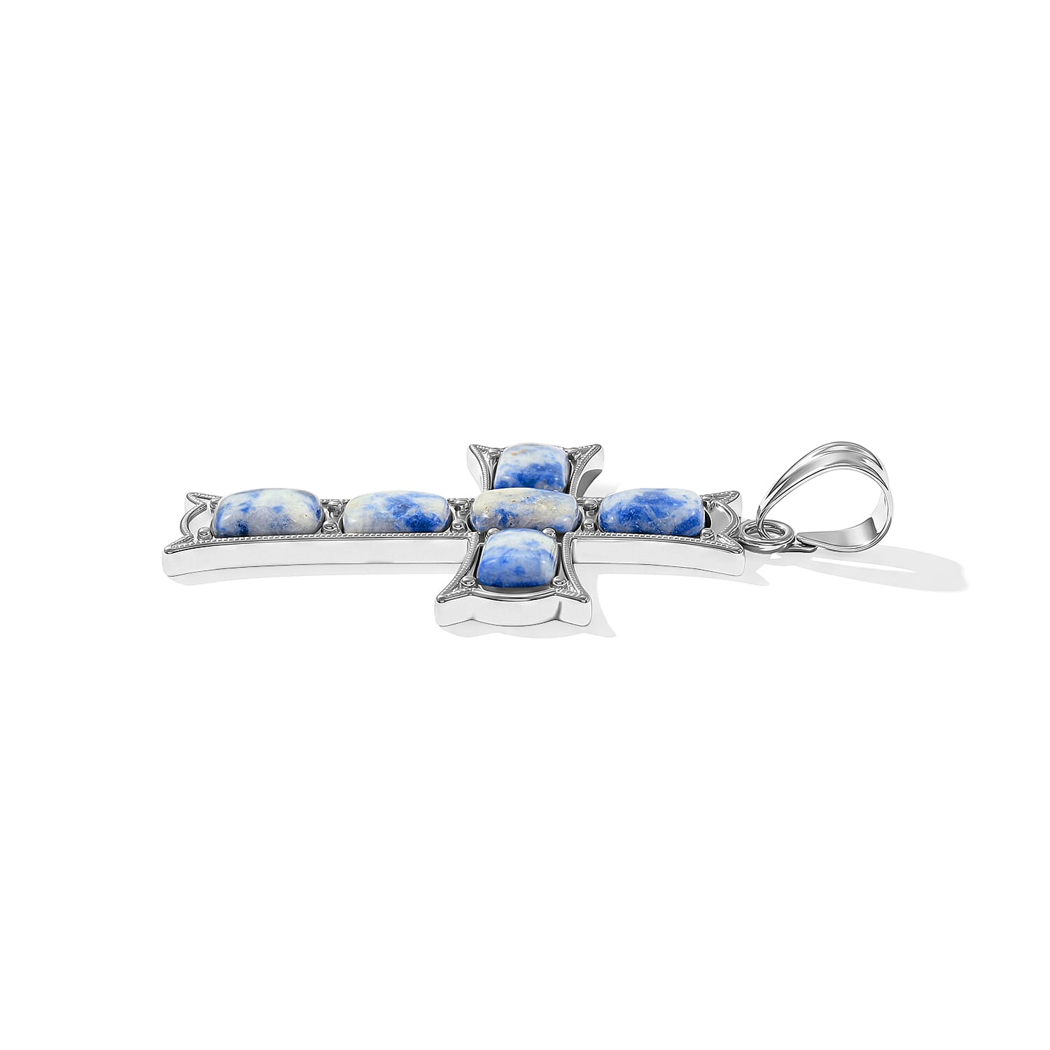 Sodalite 15.00 ctw Cross Pendant without Chain in Silvertone