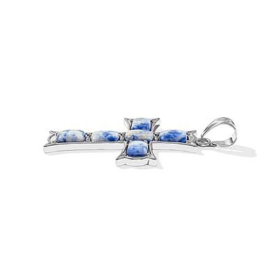 Sodalite 15.00 ctw Cross Pendant without Chain in Silvertone