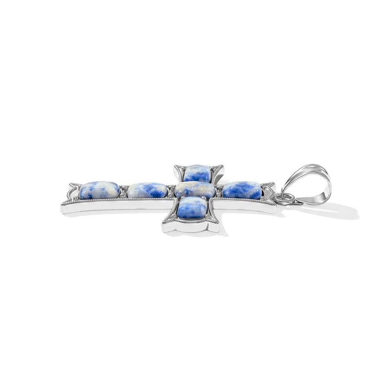 Sodalite 15.00 ctw Cross Pendant without Chain in Silvertone