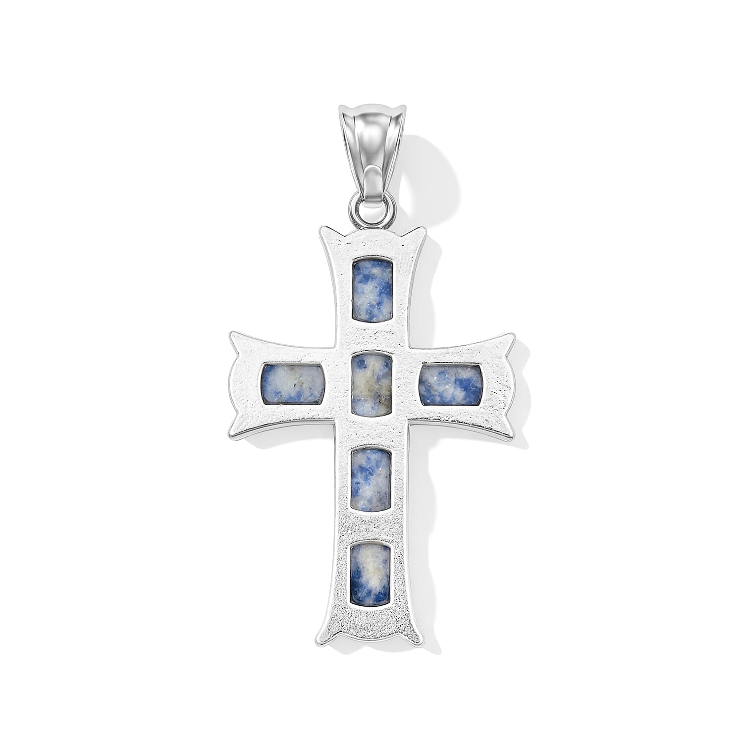 Sodalite 15.00 ctw Cross Pendant without Chain in Silvertone