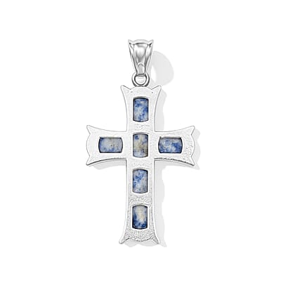 Sodalite 15.00 ctw Cross Pendant without Chain in Silvertone