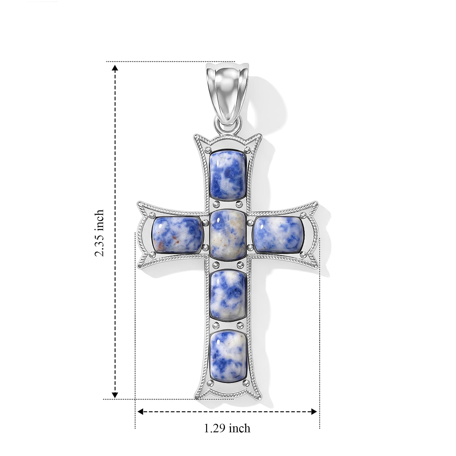 Sodalite 15.00 ctw Cross Pendant without Chain in Silvertone