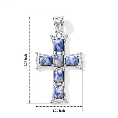 Sodalite 15.00 ctw Cross Pendant without Chain in Silvertone