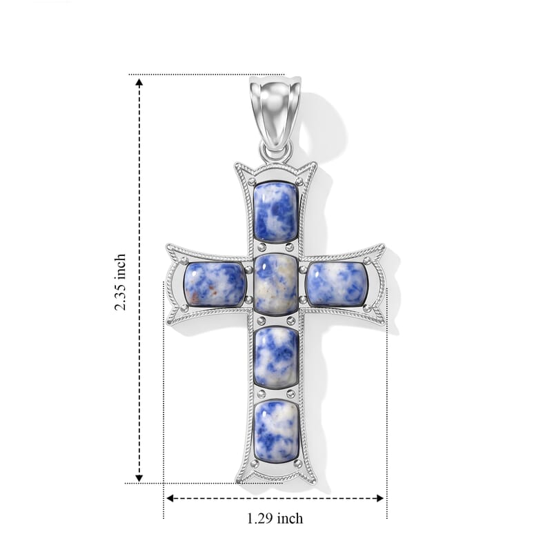Sodalite 15.00 ctw Cross Pendant without Chain in Silvertone