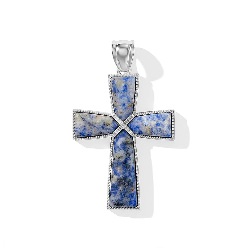 Sodalite 17.00 ctw Cross Pendant without Chain in Silvertone
