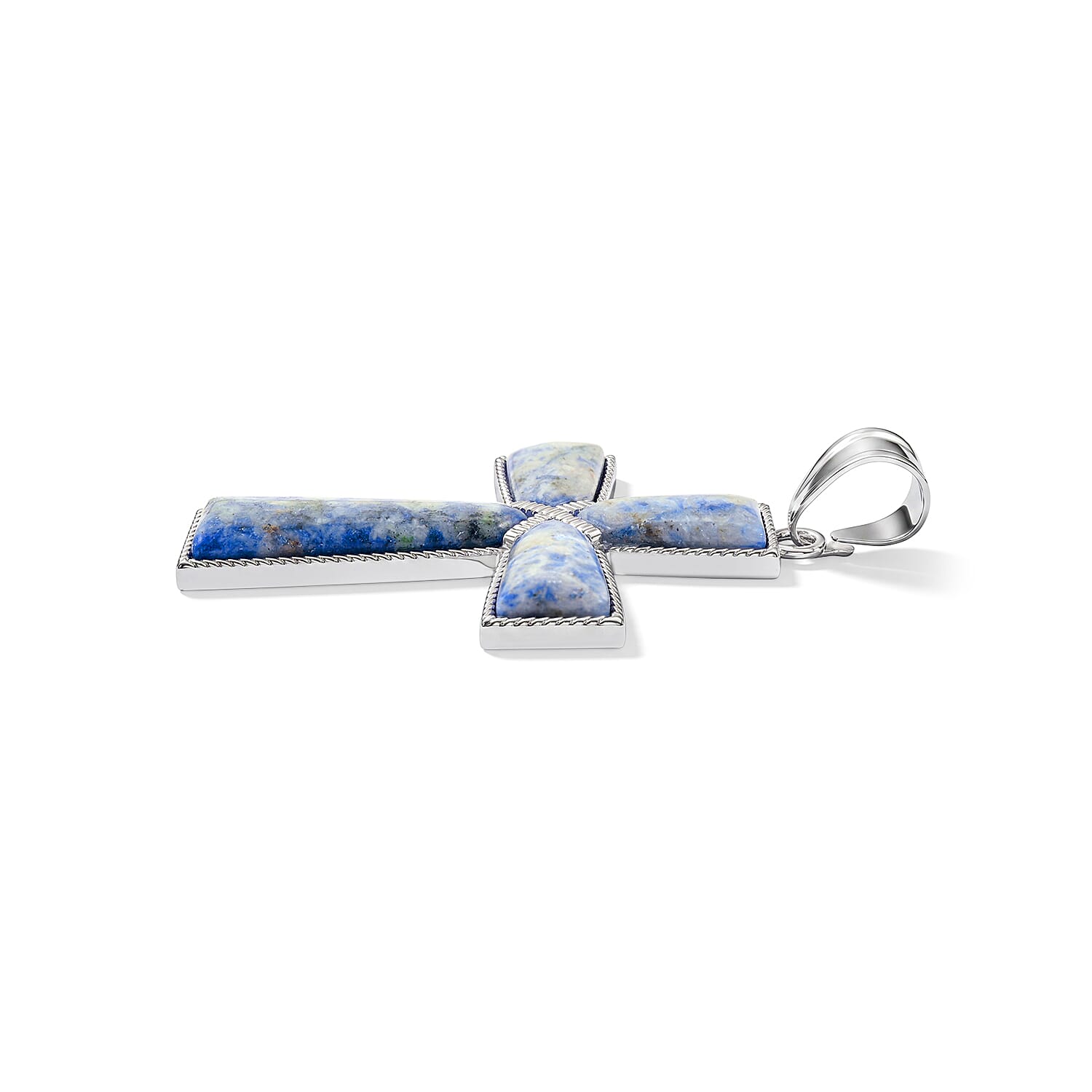 Sodalite 17.00 ctw Cross Pendant without Chain in Silvertone