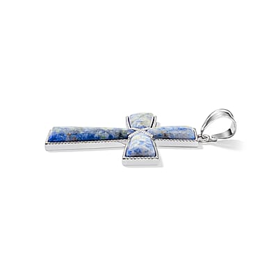 Sodalite 17.00 ctw Cross Pendant without Chain in Silvertone