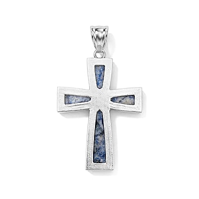 Sodalite 17.00 ctw Cross Pendant without Chain in Silvertone