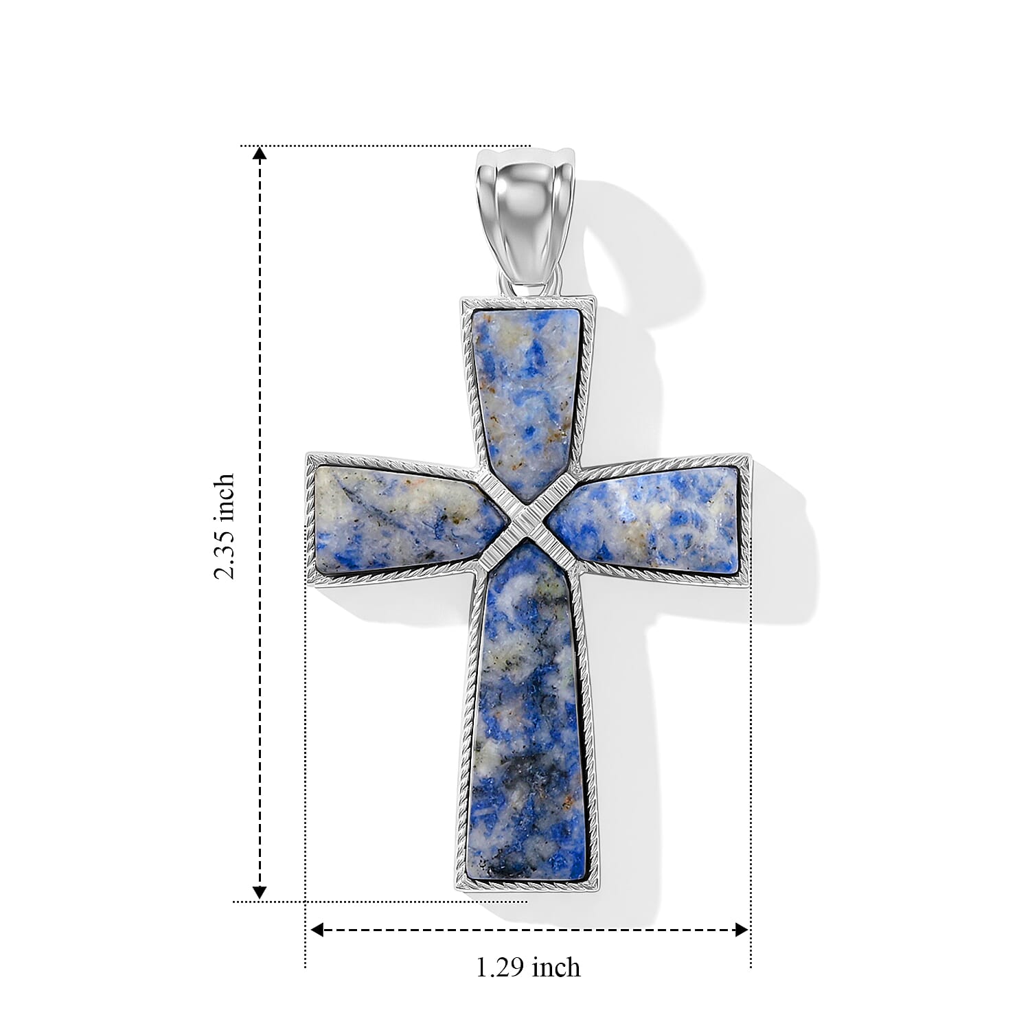 Sodalite 17.00 ctw Cross Pendant without Chain in Silvertone