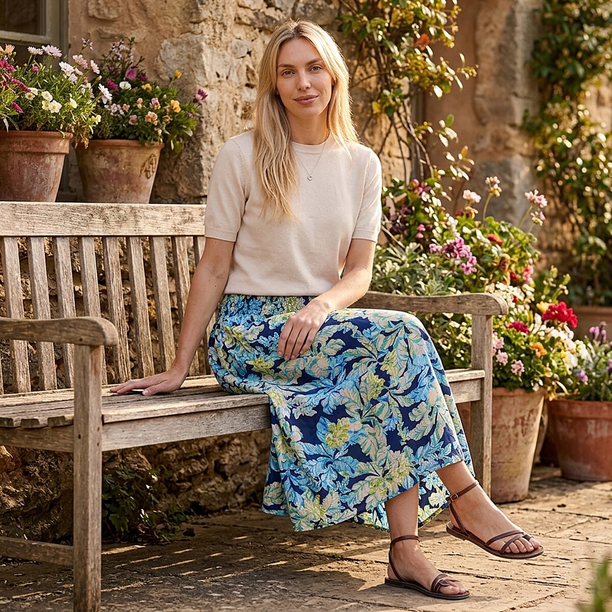 La Marey Black with Blue Floral Print Wide Leg Culotte Pants image number 1