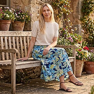 La Marey Black with Blue Floral Print Wide Leg Culotte Pants