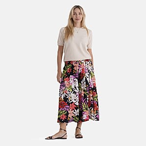 La Marey Black with Multi Floral Print Wide Leg Culotte Pants