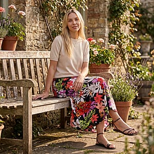 La Marey Black with Multi Floral Print Wide Leg Culotte Pants