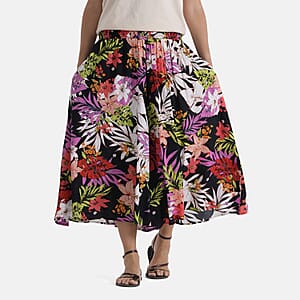 La Marey Black with Multi Floral Print Wide Leg Culotte Pants