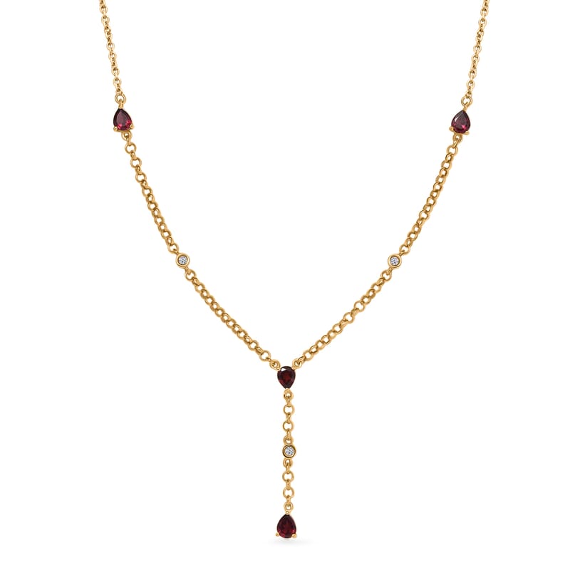 Premium Anthill Garnet and Luxuriant Lab Grown Diamond G-H, SI 1.50 ctw Flowing Vine Necklace in 18K Vermeil Yellow Gold Over Sterling Silver 18-20 Inches
