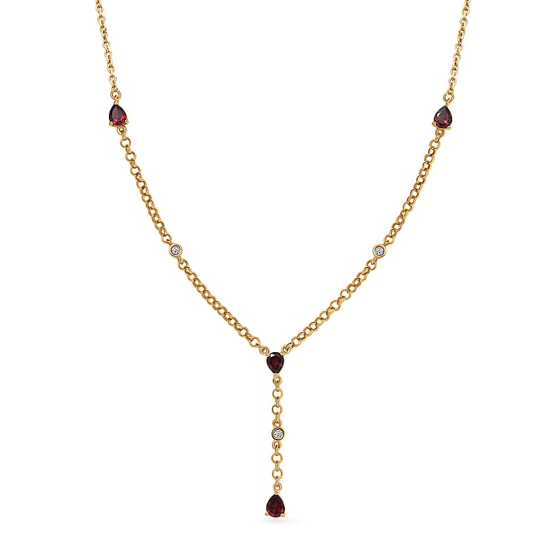 Premium Anthill Garnet and Luxuriant Lab Grown Diamond G-H, SI 1.50 ctw Flowing Vine Necklace in 18K Vermeil Yellow Gold Over Sterling Silver 18-20 Inches