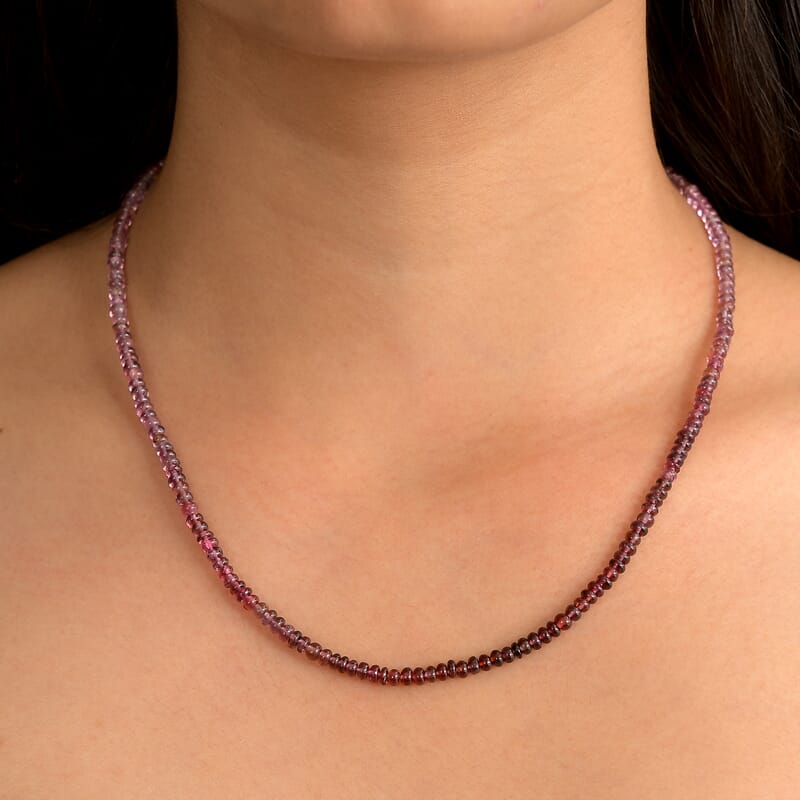 Certified & Appraised Luxoro Premium Ombre Tanzanian Wine Spinel 42.75 ctw Beaded Necklace in 10K Yellow Gold 18 Inches