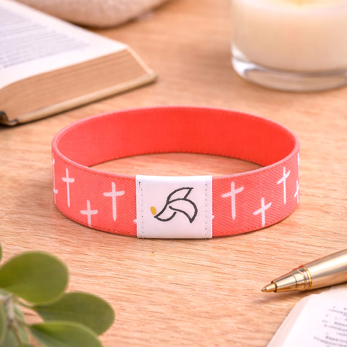 NFC Scan (Daily Bible Verse) Polyester Stretch Bracelet - Pink (7-8In) image number 1
