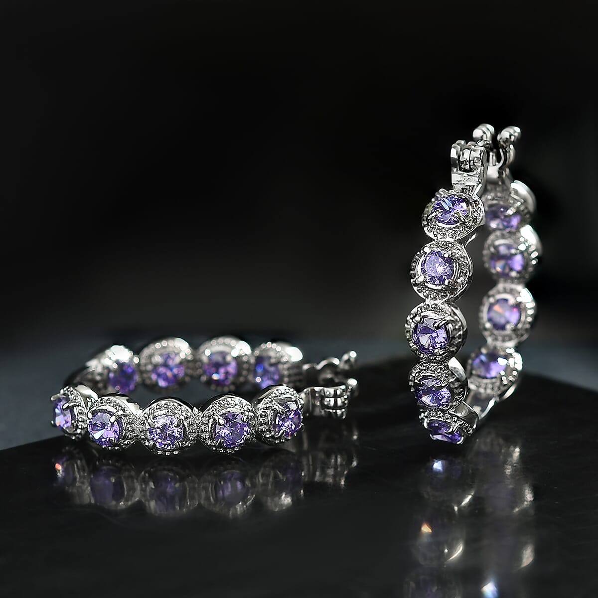 EverTrue Simulated Purple Diamond Earrings in Stainless Steel image number 1