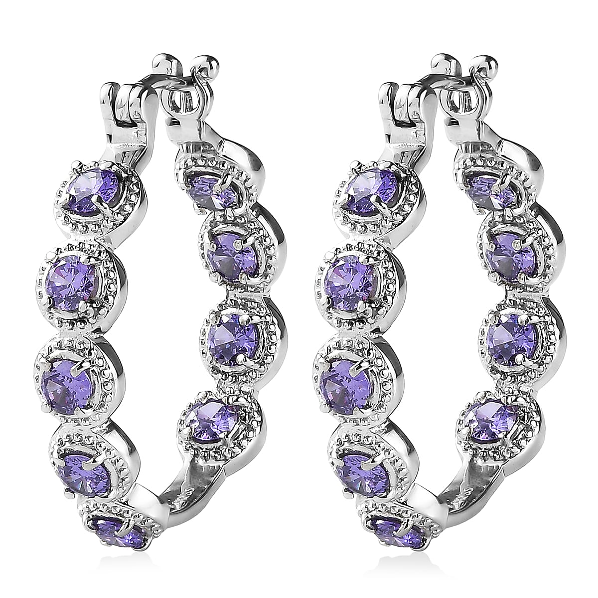 EverTrue Simulated Purple Diamond Earrings in Stainless Steel image number 3