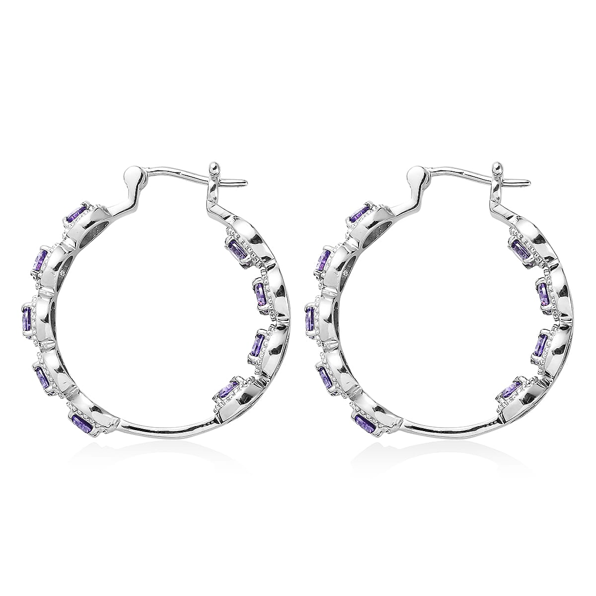EverTrue Simulated Purple Diamond Earrings in Stainless Steel image number 4