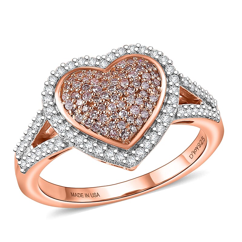 D'Joy Natural Pink and White Diamond I3 0.60 ctw Timeless Love Ring in 18K Vermeil Rose Gold Over Sterling Silver (Size 10.0)
