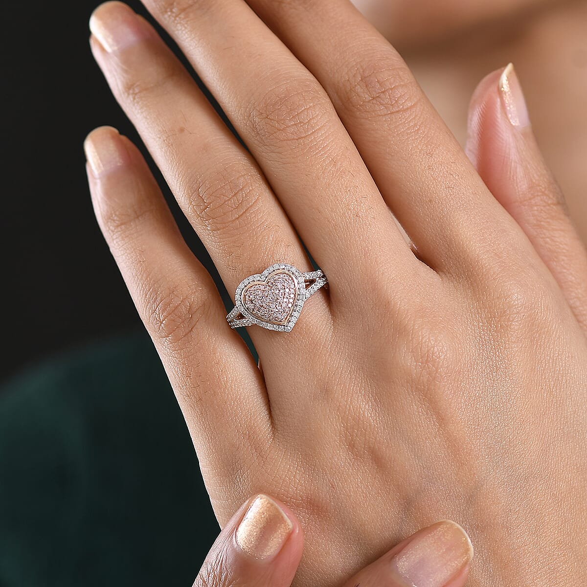 D'Joy Natural Pink and White Diamond I3 0.60 ctw Timeless Love Ring in 18K Vermeil Rose Gold Over Sterling Silver (Size 10.0) image number 2