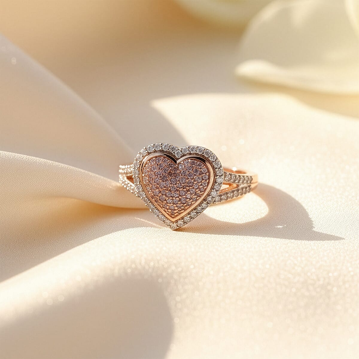 D'Joy Natural Pink and White Diamond I3 0.60 ctw Timeless Love Ring in 18K Vermeil Rose Gold Over Sterling Silver (Size 8.0) image number 1