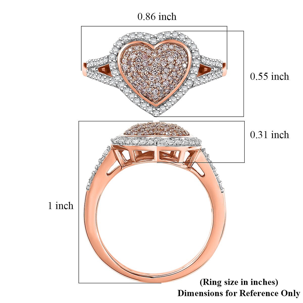 D'Joy Natural Pink and White Diamond I3 0.60 ctw Timeless Love Ring in 18K Vermeil Rose Gold Over Sterling Silver (Size 8.0) image number 5