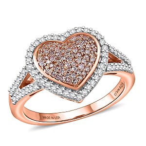 D'Joy Natural Pink and White Diamond I3 0.60 ctw Timeless Love Ring in 18K Vermeil Rose Gold Over Sterling Silver (Size 9.0)