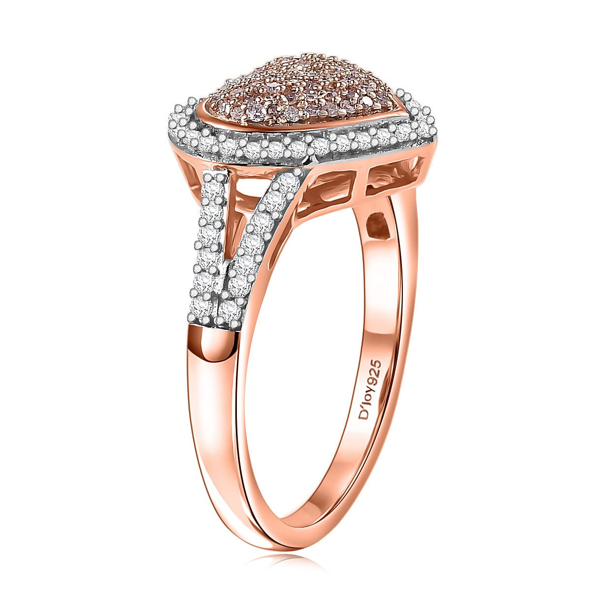 D'Joy Natural Pink and White Diamond I3 0.60 ctw Timeless Love Ring in 18K Vermeil Rose Gold Over Sterling Silver (Size 9.0) image number 3