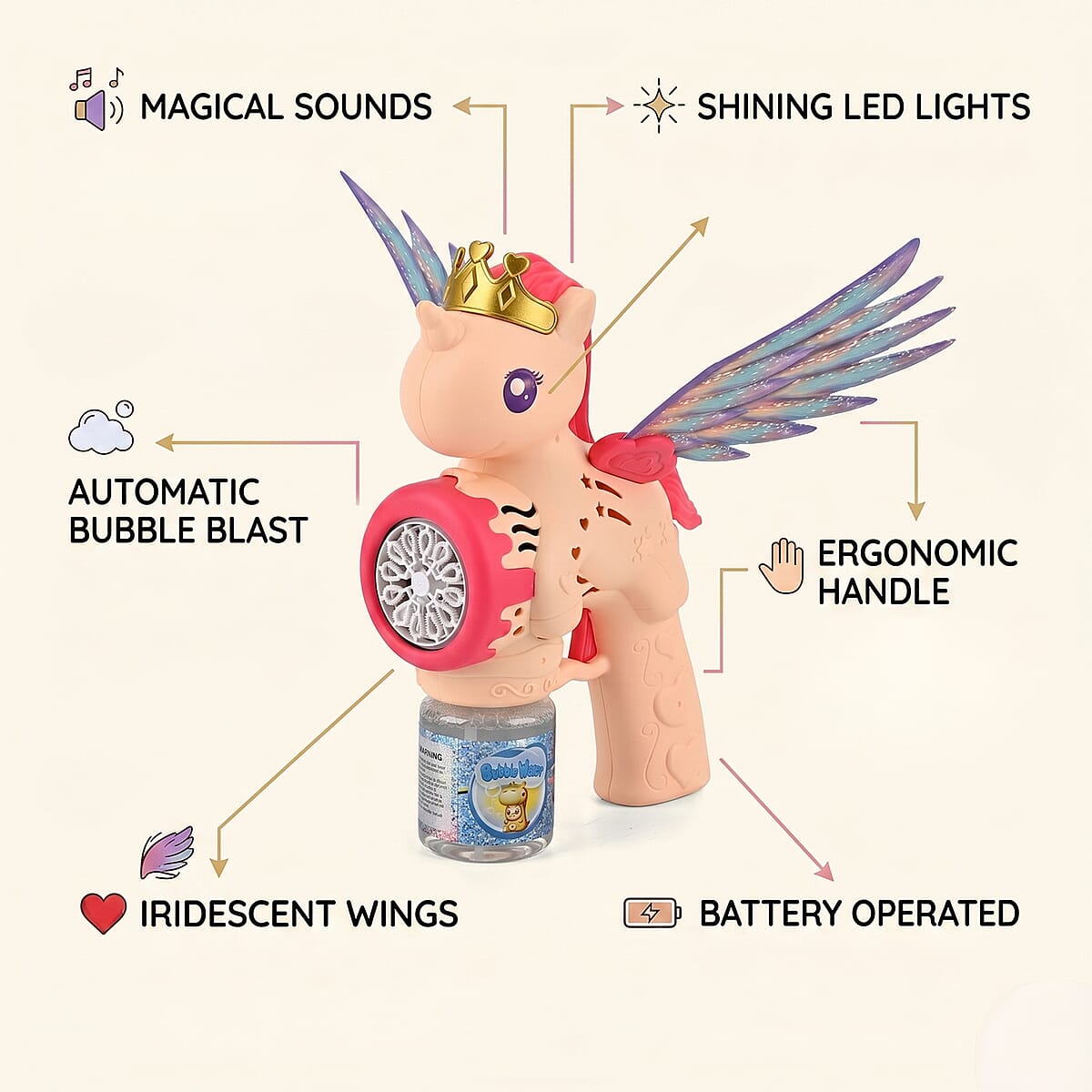 Beige Big Flying Horse Bubble Blaster (Includes 90ml Bubble Fluid) image number 2