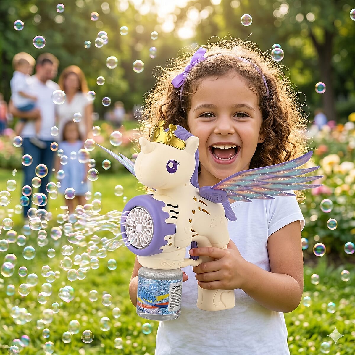 White Big Flying Horse Bubble Blaster (Includes 90ml Bubble Fluid) image number 1