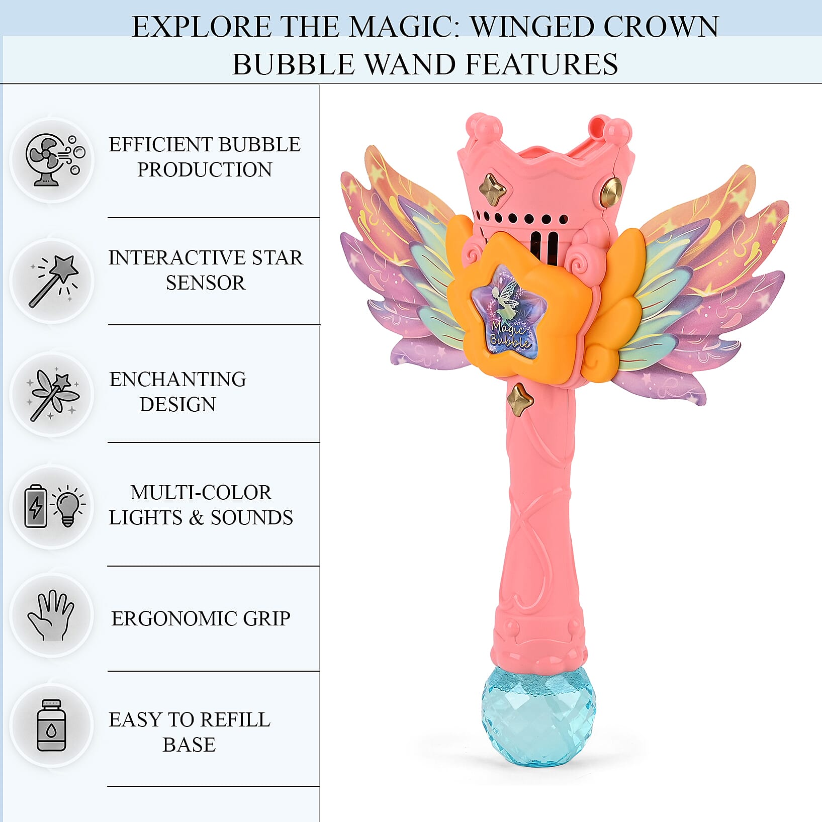 Pink Magic Bubble Wand Toy (Includes 80ml Bubble Fluid)
