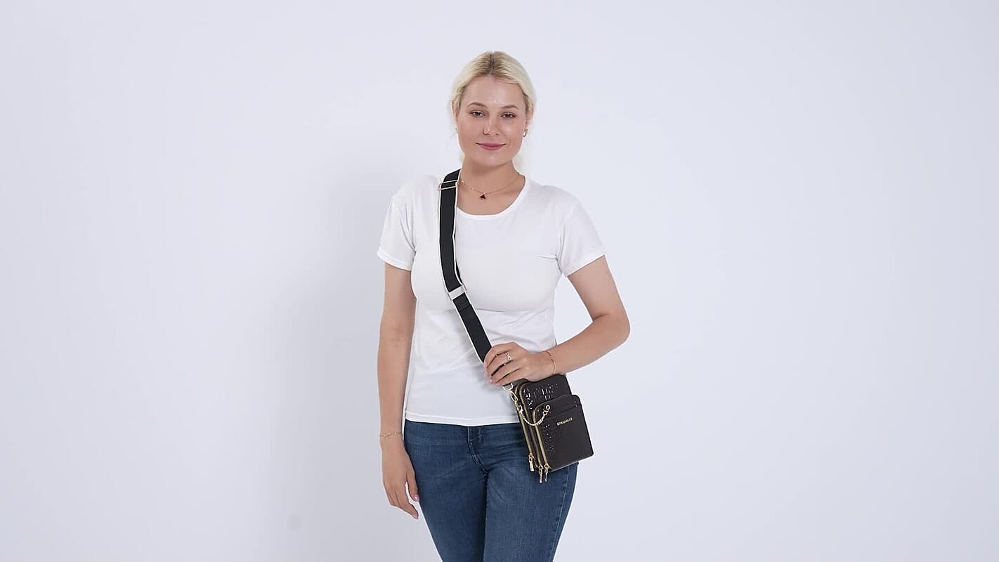 Passage Black Crocodile Embossed Faux Leather Crossbody Bag with Shoulder Strap 47 Inches