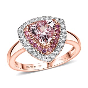 D'Joy Premium Pink Morganite and Multi Gemstone 1.65 ctw Neo Gothic Architecture Ring in 18K Vermeil Rose Gold Over Sterling Silver (Size 10.0) (Del. In 8-10 Days)