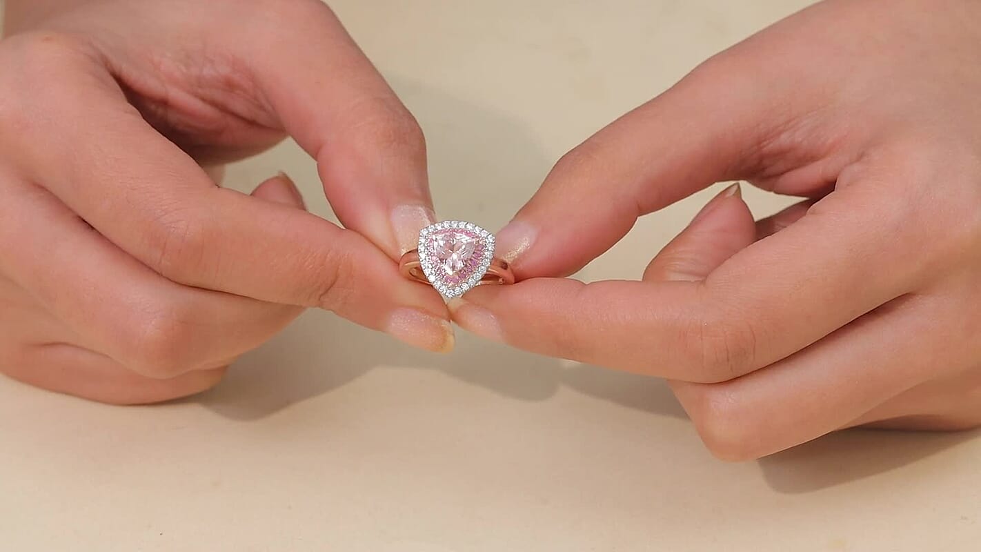 D'Joy Premium Pink Morganite, Multi Gemstone Ring in 18K Vermeil RG Over Sterling Silver (Size 10.0) 1.65 ctw