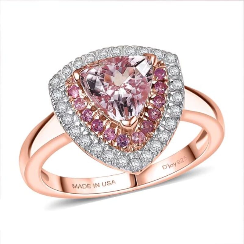 D'Joy Premium Pink Morganite and Multi Gemstone 1.65 ctw Neo Gothic Architecture Ring in 18K Vermeil Rose Gold Over Sterling Silver (Size 6.0)