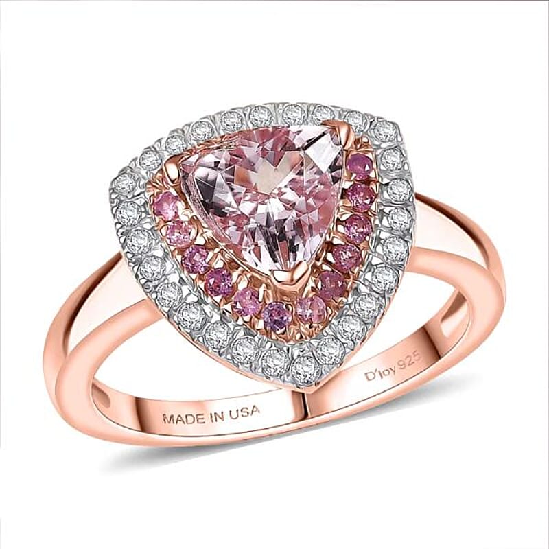 D'Joy Premium Pink Morganite and Multi Gemstone 1.65 ctw Neo Gothic Architecture Ring in 18K Vermeil Rose Gold Over Sterling Silver (Size 6.0)