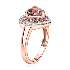 D'Joy Premium Pink Morganite and Multi Gemstone 1.65 ctw Neo Gothic Architecture Ring in 18K Vermeil Rose Gold Over Sterling Silver (Size 6.0) (Del. In 8-10 Days)