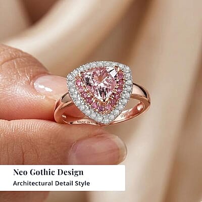 D'Joy Premium Pink Morganite and Multi Gemstone 1.65 ctw Neo Gothic Architecture Ring in 18K Vermeil Rose Gold Over Sterling Silver (Size 6.0)
