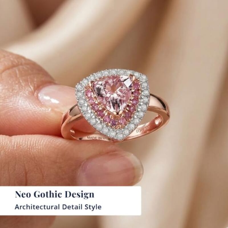 D'Joy Premium Pink Morganite and Multi Gemstone 1.65 ctw Neo Gothic Architecture Ring in 18K Vermeil Rose Gold Over Sterling Silver (Size 6.0)