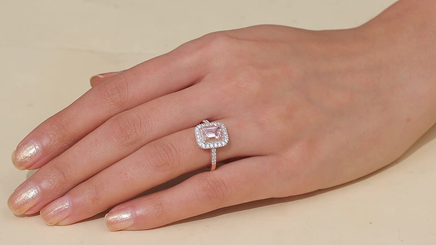 D'Joy Premium Pink Morganite, Moissanite Ring in 18K Vermeil RG Over Sterling Silver (Size 10.0) 2.00 ctw