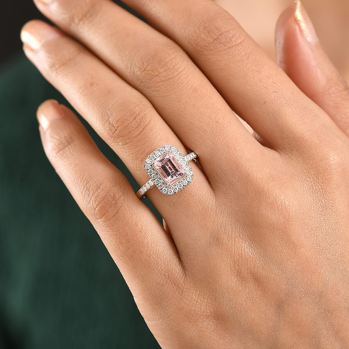 D'Joy Premium Pink Morganite, Moissanite Ring in 18K Vermeil RG Over Sterling Silver (Size 10.0) 2.00 ctw image number 2