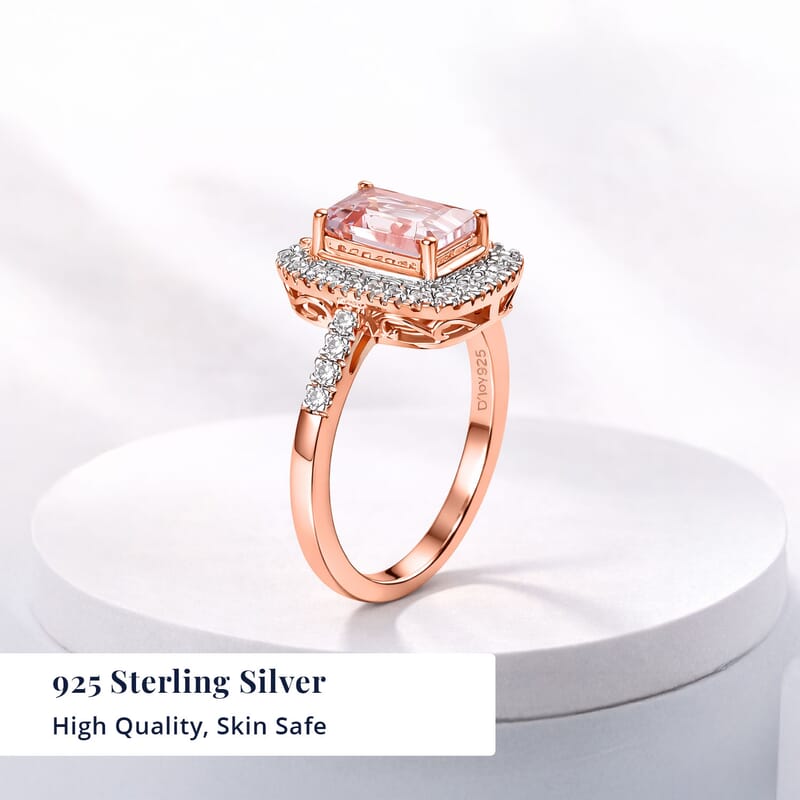 D'Joy Premium Pink Morganite and Moissanite 2.00 ctw Blush Halo Ring in 18K Vermeil Rose Gold Over Sterling Silver (Size 10.0)