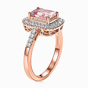 D'Joy Premium Pink Morganite and Moissanite 2.00 ctw Blush Halo Ring in 18K Vermeil Rose Gold Over Sterling Silver (Size 10.0)