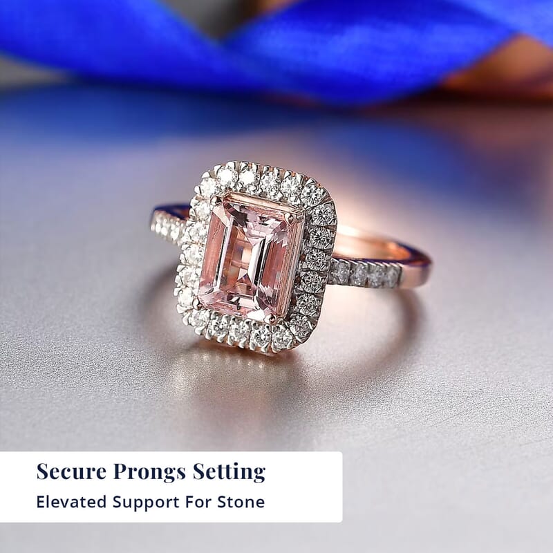 D'Joy Premium Pink Morganite and Moissanite 2.00 ctw Blush Halo Ring in 18K Vermeil Rose Gold Over Sterling Silver (Size 10.0)