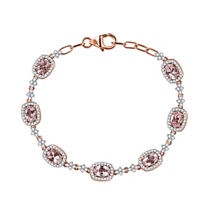 D'Joy Premium Pink Morganite and Moissanite 4.50 ctw Promise Petal Bracelet in 18K Vermeil Rose Gold Over Sterling Silver (6.50 In)