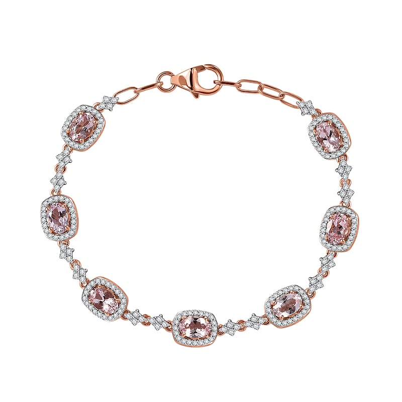 D'Joy Premium Pink Morganite and Moissanite 4.50 ctw Promise Petal Bracelet in 18K Vermeil Rose Gold Over Sterling Silver (6.50 In)